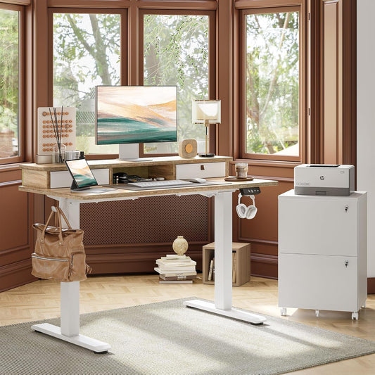 Maple 55x24 Electric Height Adjustable Desk Drawers