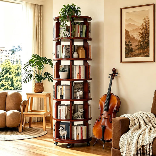 Contemporary Decorative Six Tier Walnut Bookcase