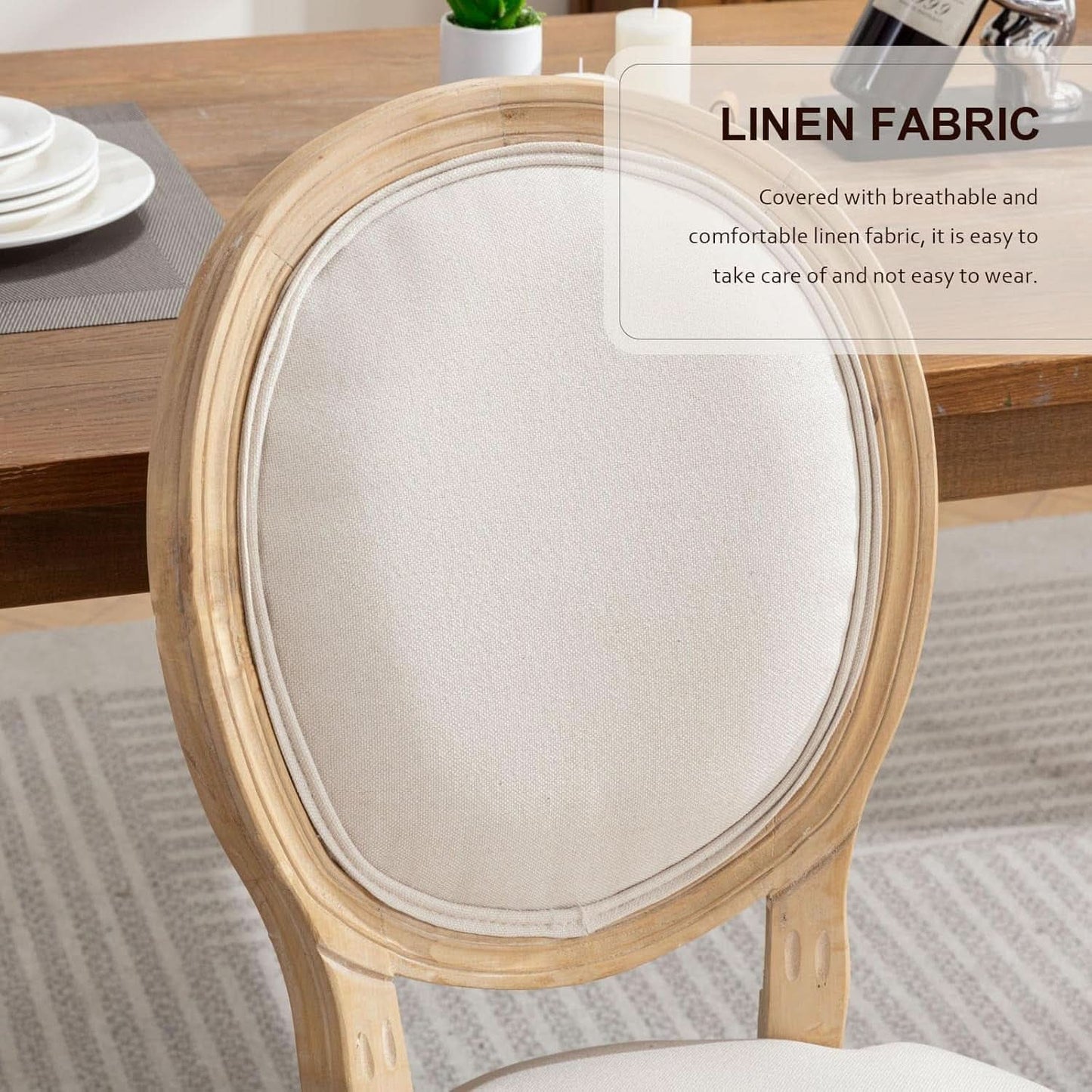 Beige Fabric French Country Dining Chairs Set Of 6 Oval Back