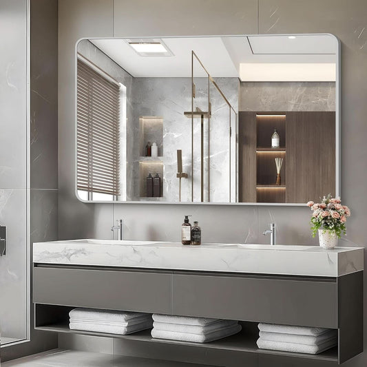 Size 55X36Inches Silver Metal Framed Vanity Mirror
