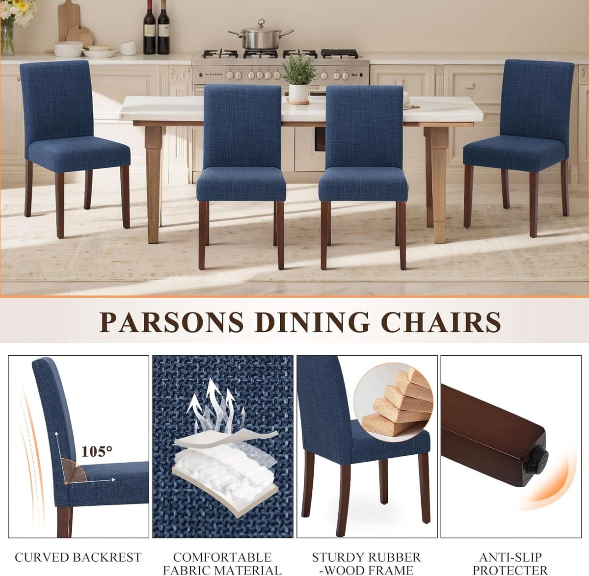 Blue Upholstered Parsons Dining Chairs Contemporary Set