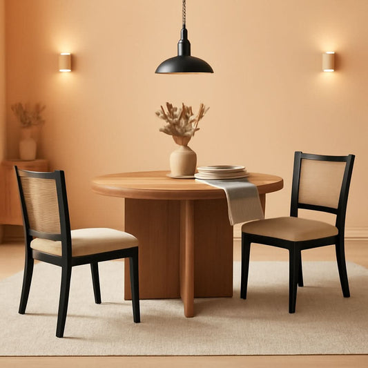 BeigeTextured Rattan Dining Chairs CaneBack Set Two