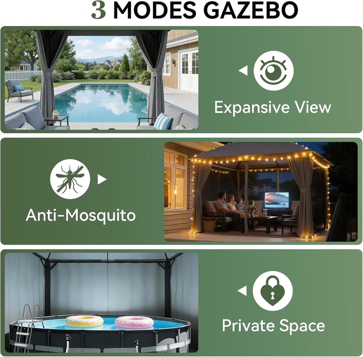 12x10 Outdoor Gazebo Dark Gray Weatherproof UVResistant