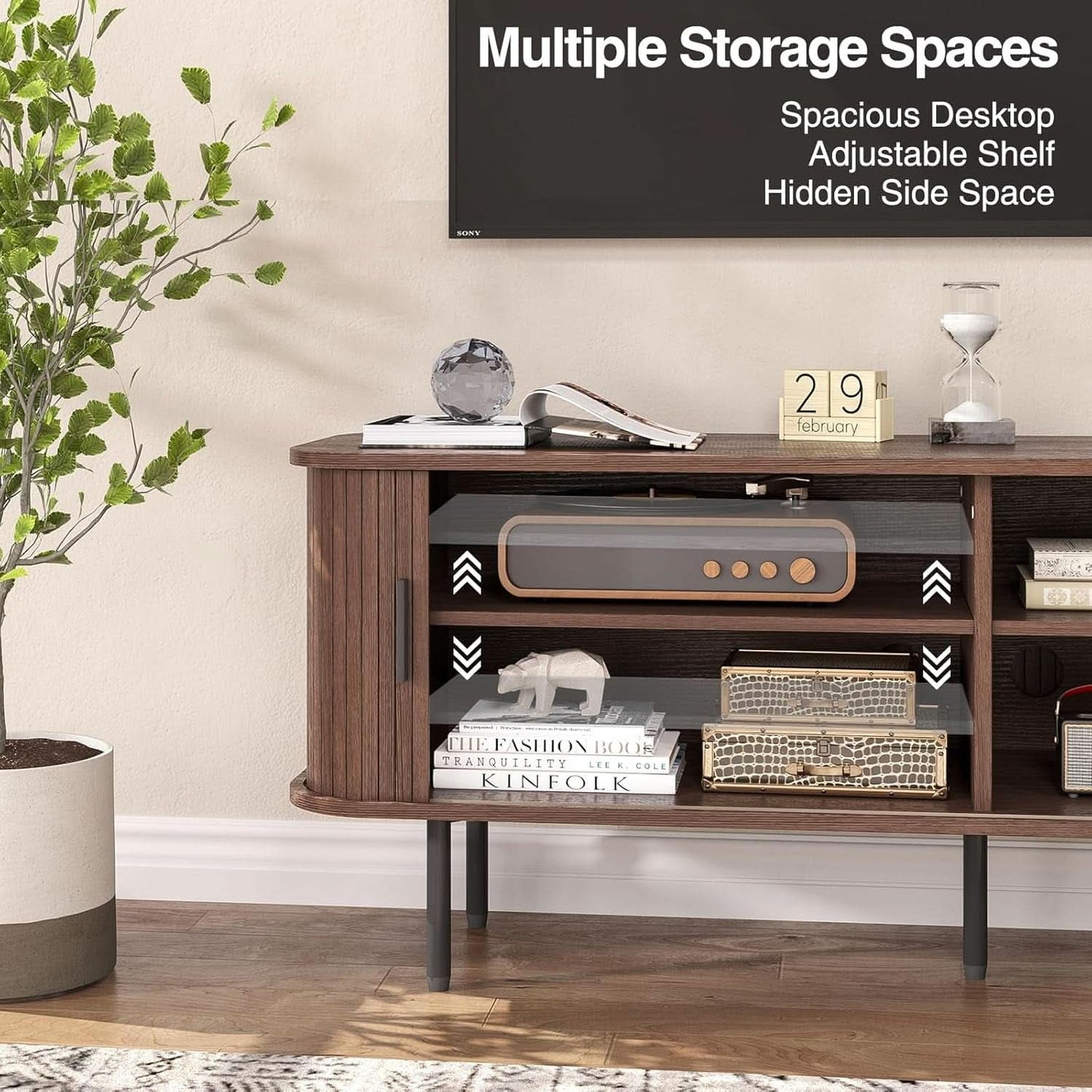 Walnut 55 Inch TV Stand Modern Console Entertainment-4