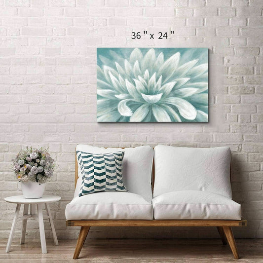 Abstract Floral Canvas Wall Art 36x24In Seafoam Green
