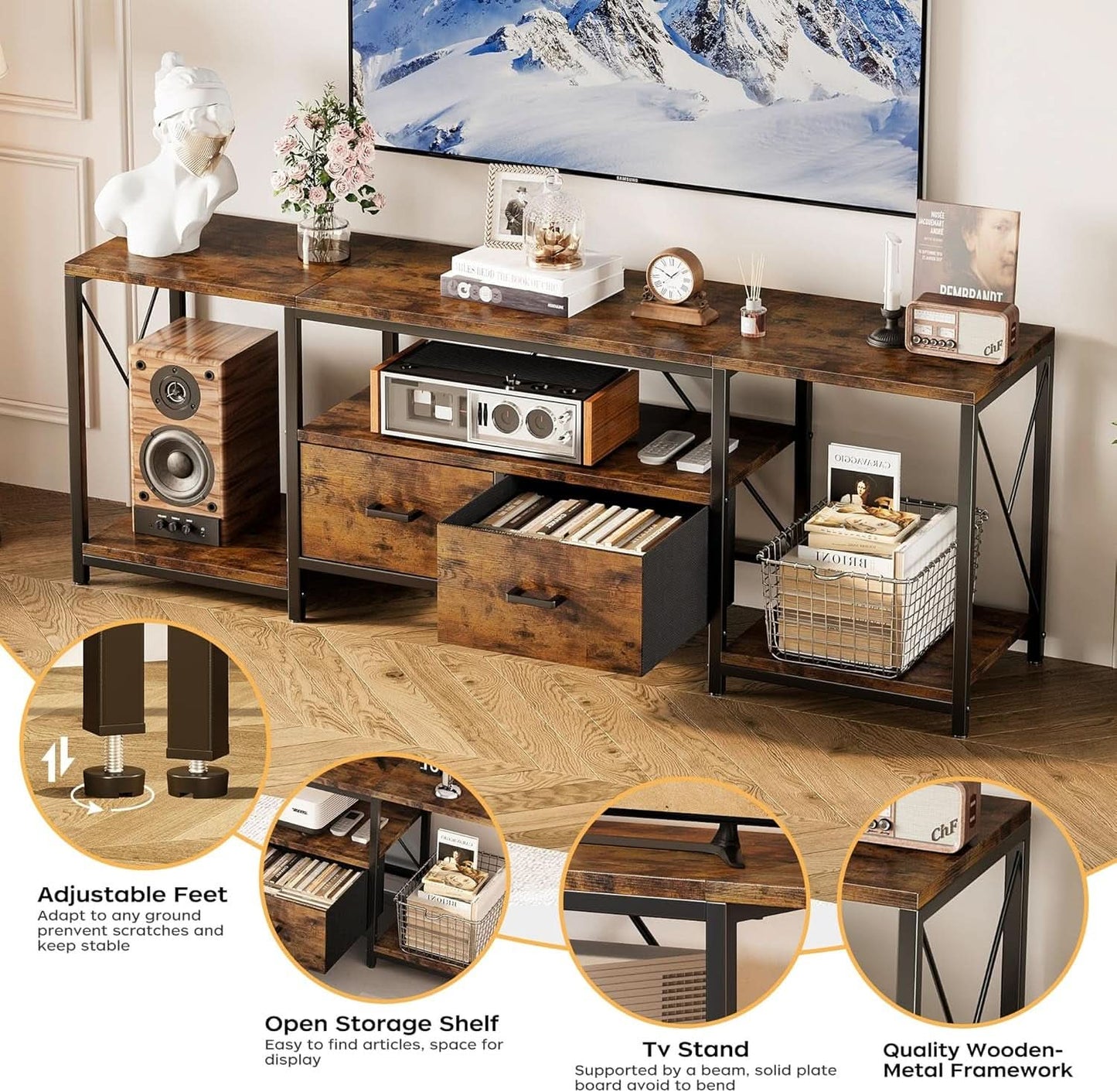 Rustic Brown TV Stand 75 Inch Entertainment Center Pro