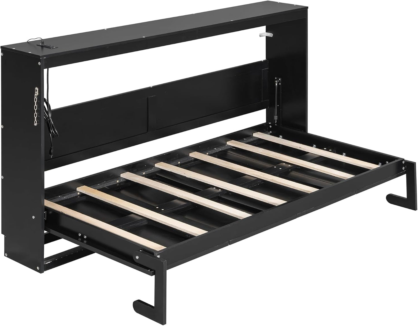 Black Twin Murphy Bed Featuring Integrated Lighting
