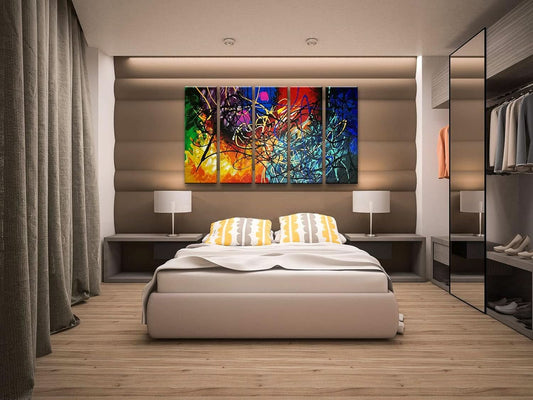 Five Panel Abstract Heart Canvas Wall Art Extra Large