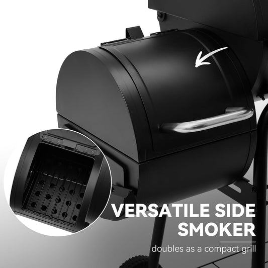 Black PorcelainEnamelCoated Barrel Charcoal Grill Offset Smoker