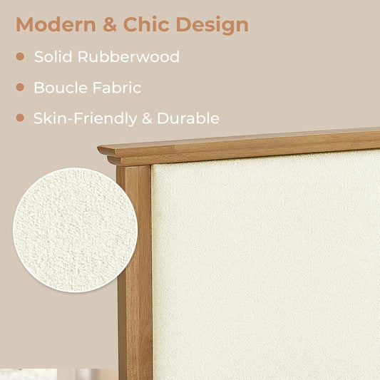Queen Platform Bed Frame Boucle Upholstered Headboard