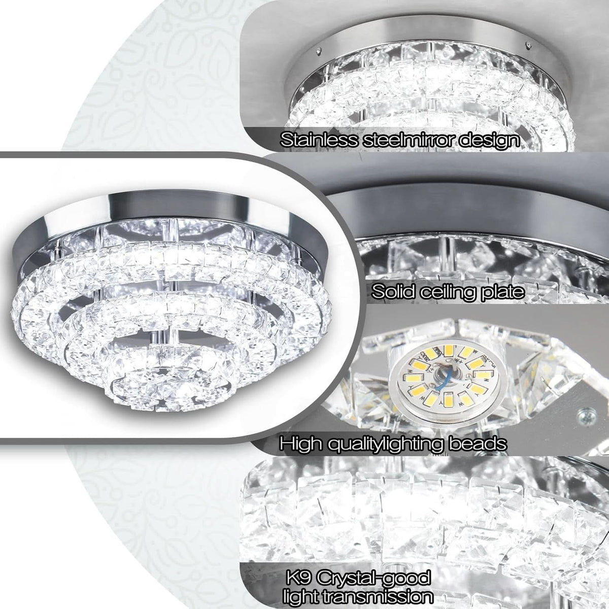 11.8 Inch Crystal Chandelier Ceiling Light 6500K LED-4