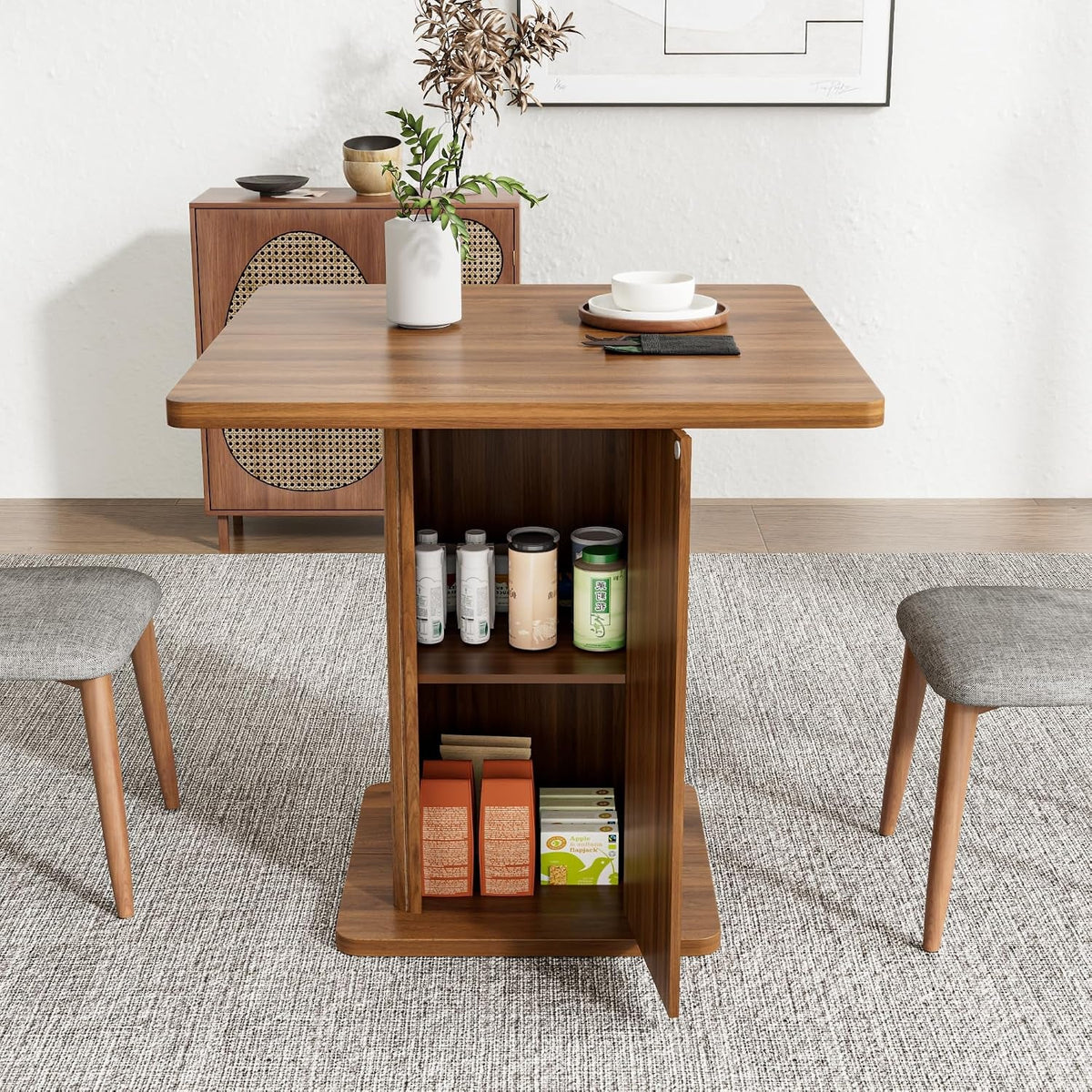 Walnut Farmhouse Dining Table Includes Storage Shelf
