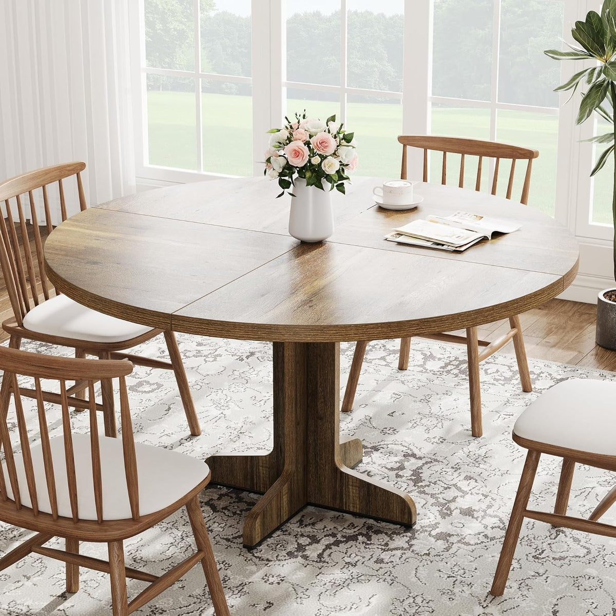 Round Dining Table Forty Seven Inch Dark Walnut Finish