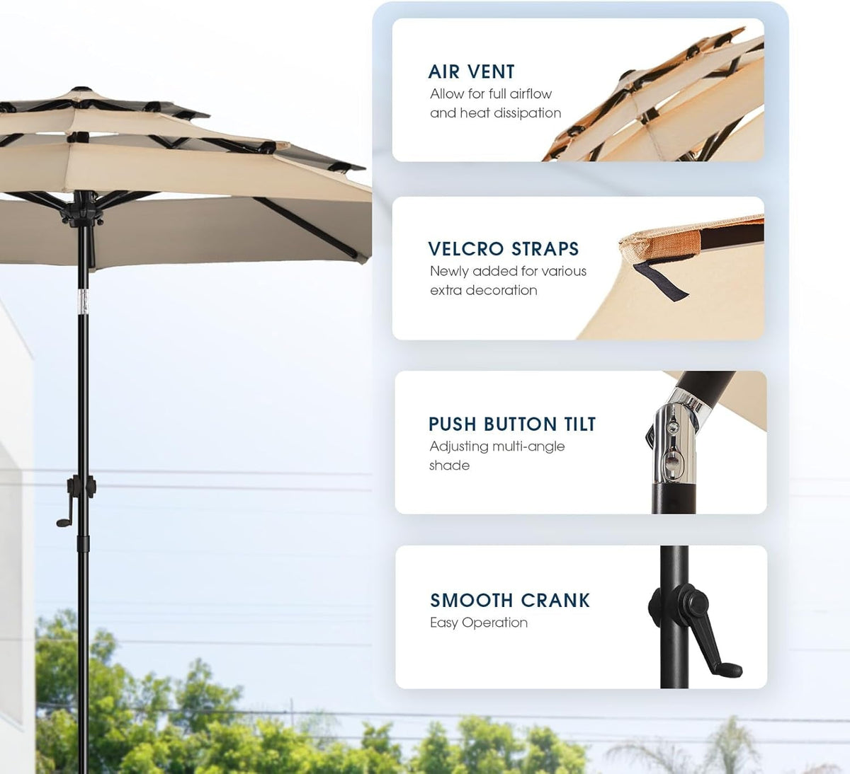 Nine Foot 3Tier Patio Umbrella Beige Fade Weatherproof