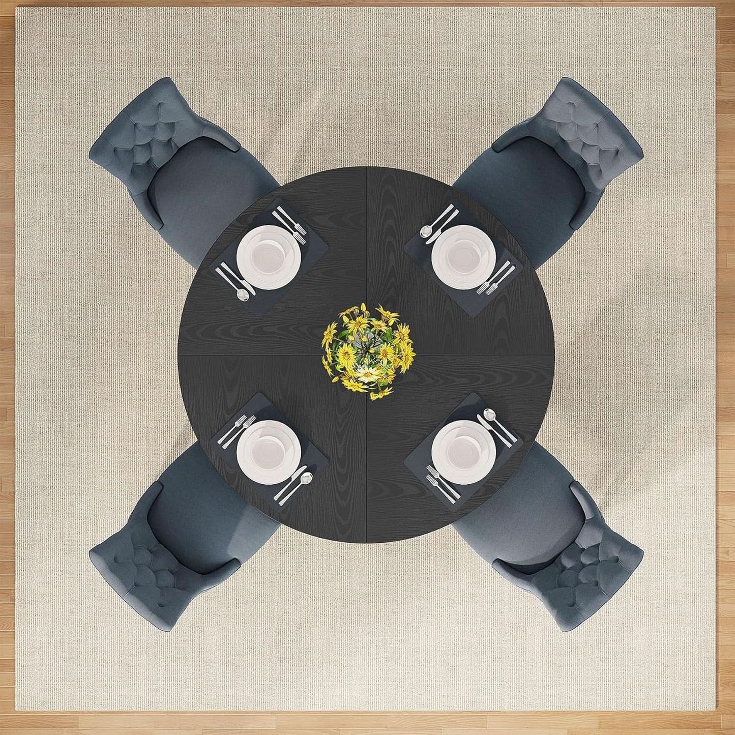 Round Wood Dining Table Farmhouse 47 Inch For Dining Room With Cross Base Black