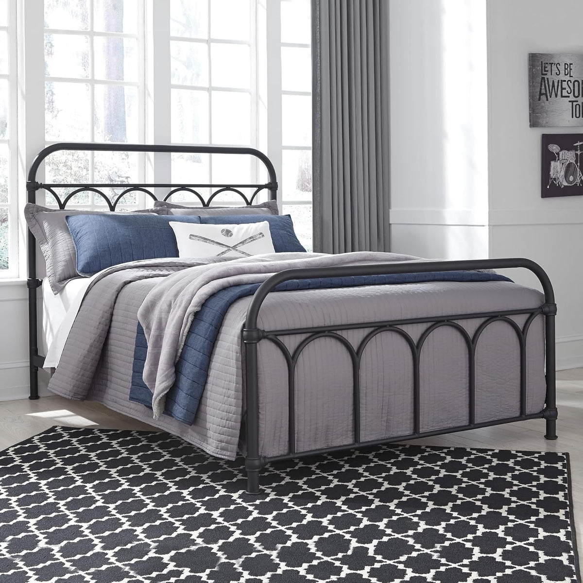 Full size Metal Bed Matte Black Industrial Farm house