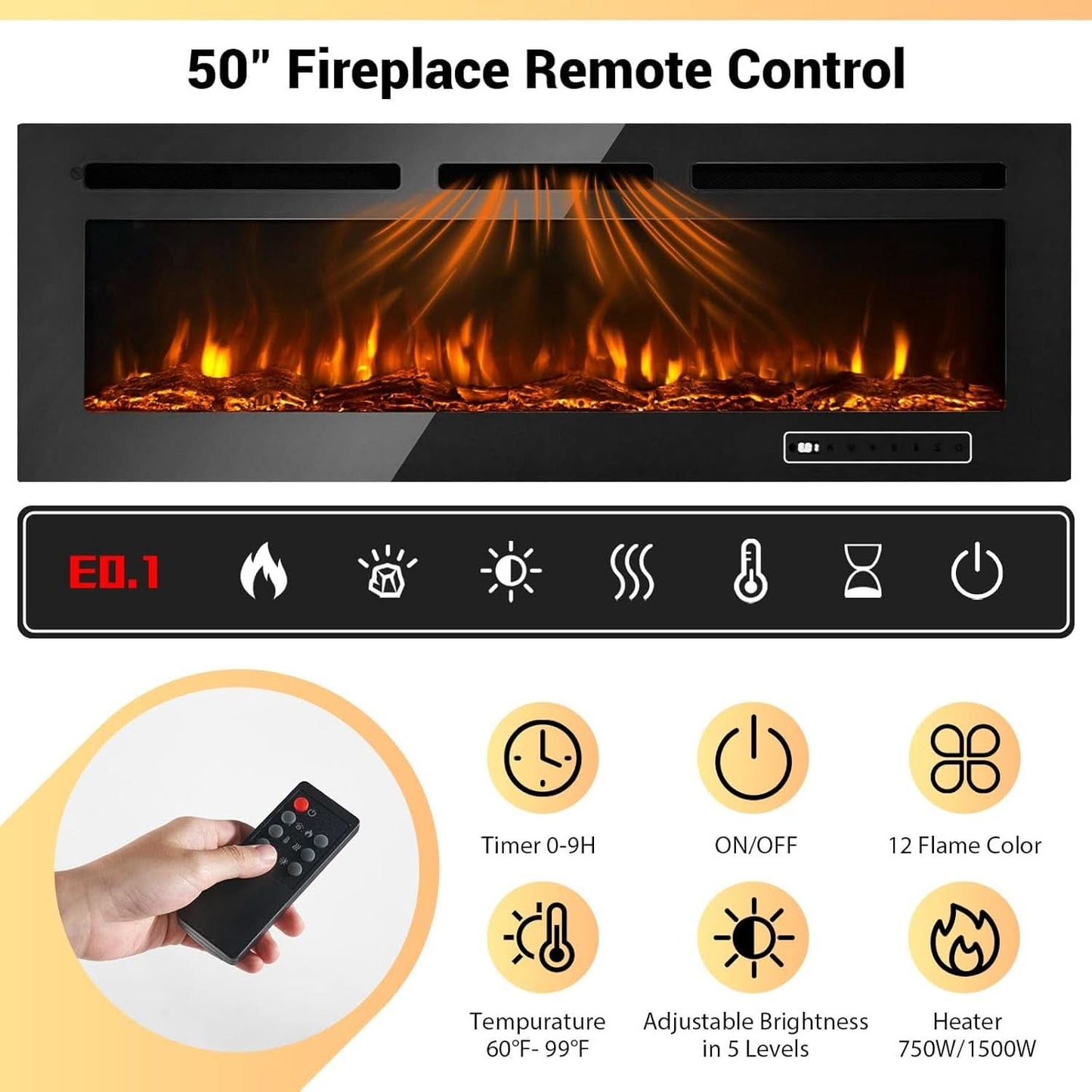 80 Inch Black Modern Fire place TV Entertainment Center
