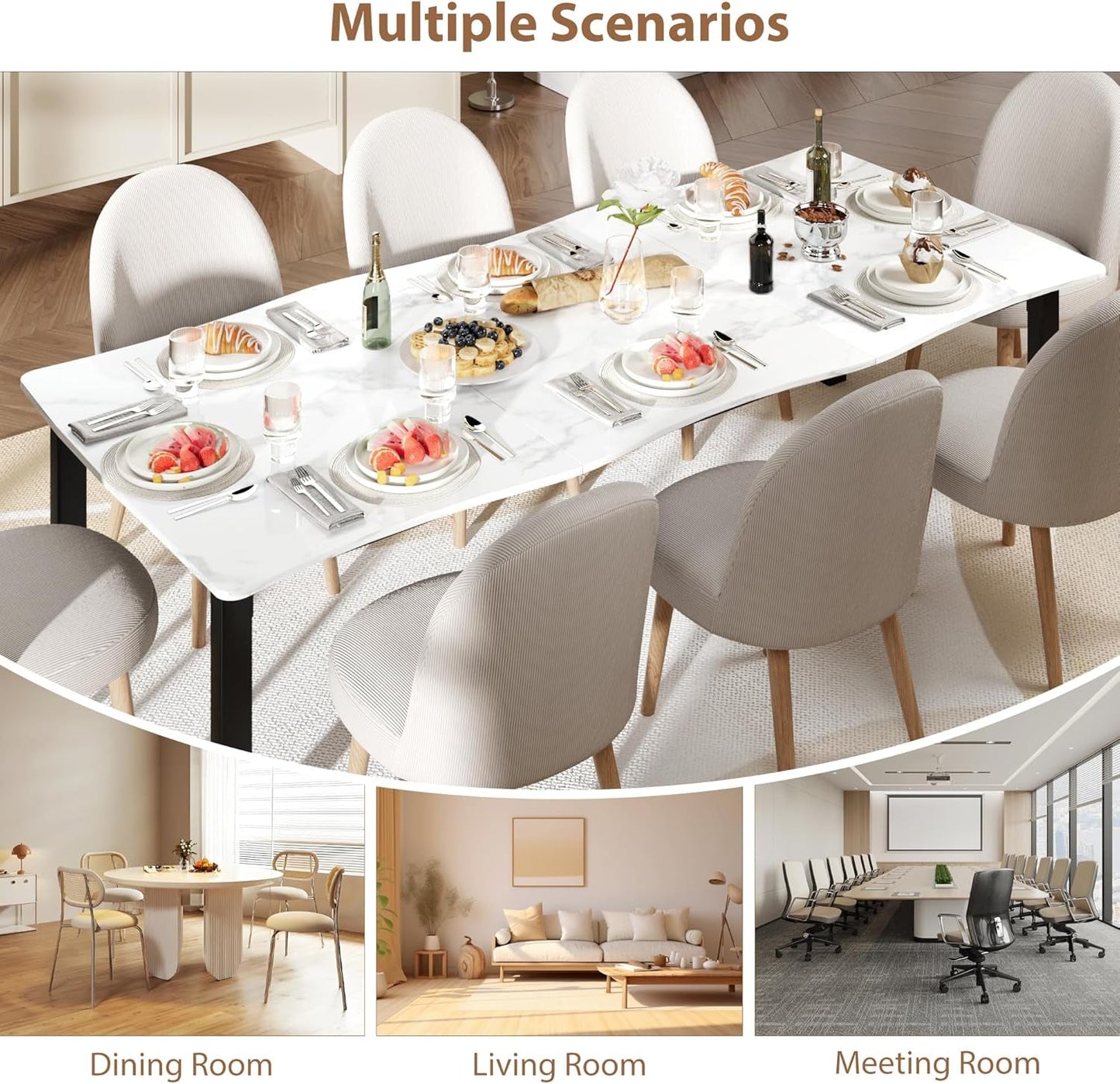 Premium Grade 79 Inch Dining Table Iron Legs Marble Top-4
