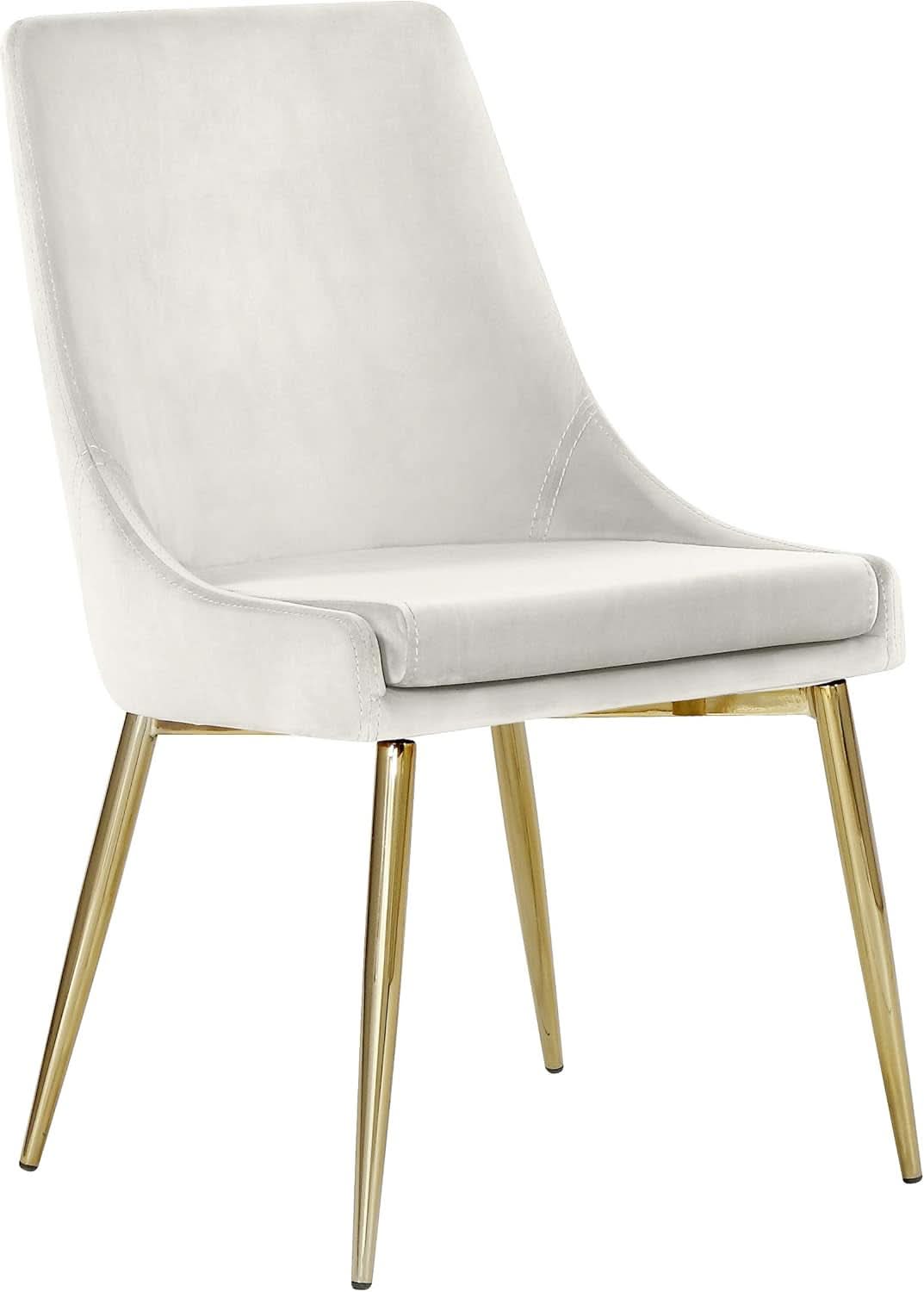 Cream Velvet Upholstered Dining Chair With Goldtone