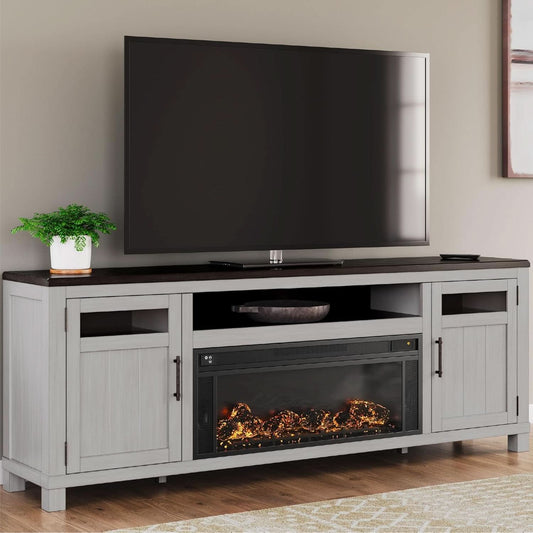 Darborn 88 Inch TV Stand Light Gray Dark Brown Electric Fire place-1