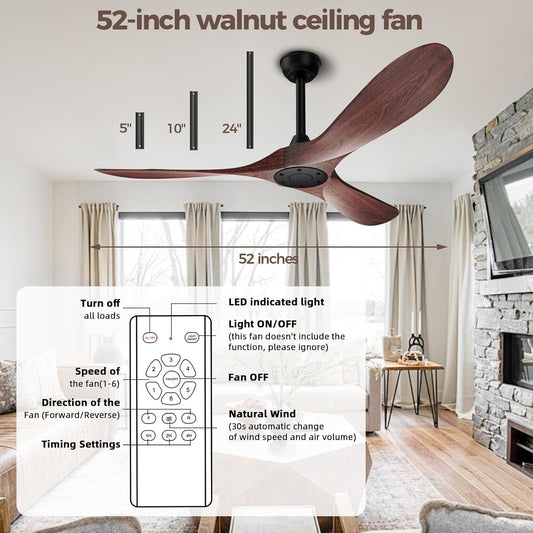 52Inches Weather proof Outdoor Ceiling Fan No Light Remote
