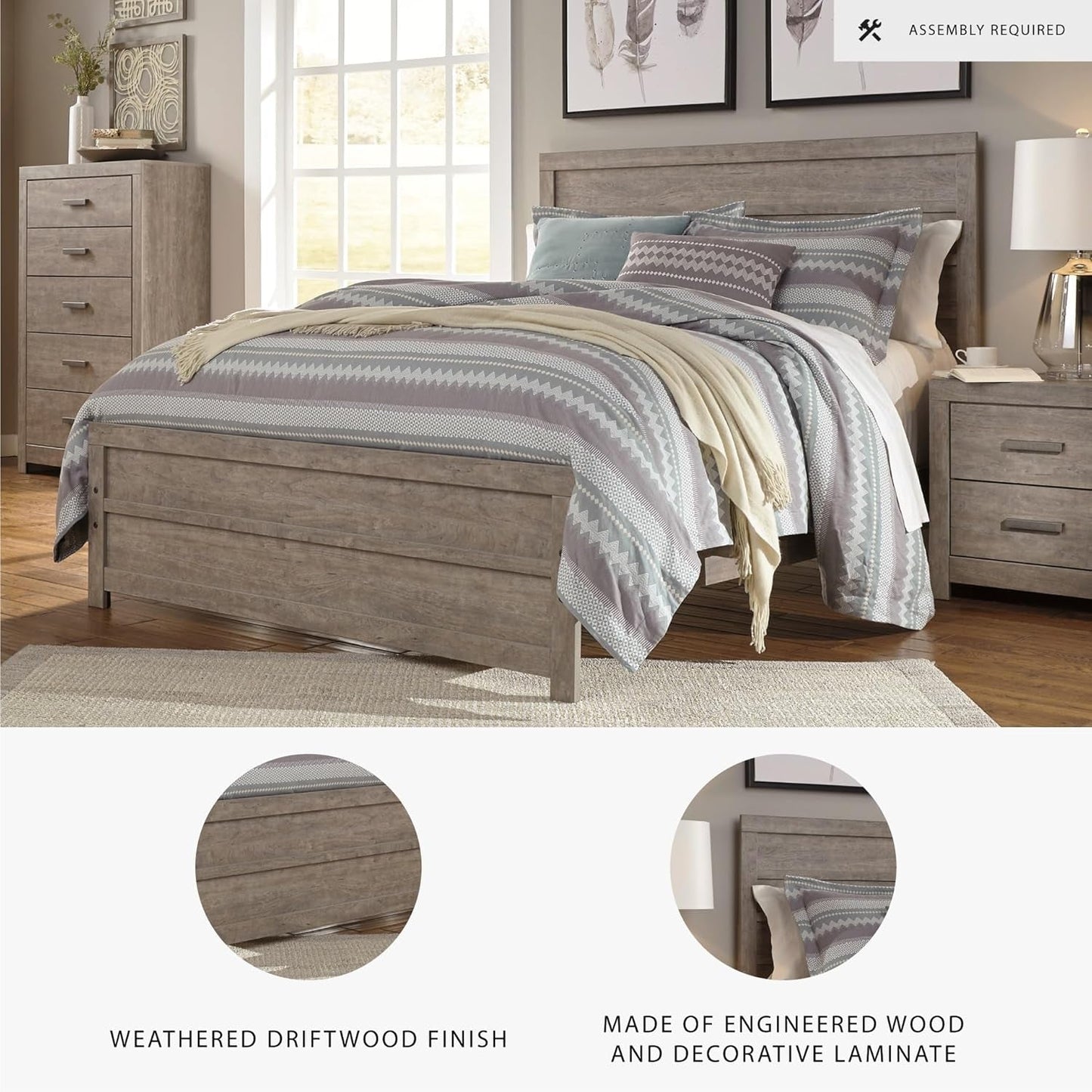 Weathered Gray Queen Panel Bed Engineered Lumber wood