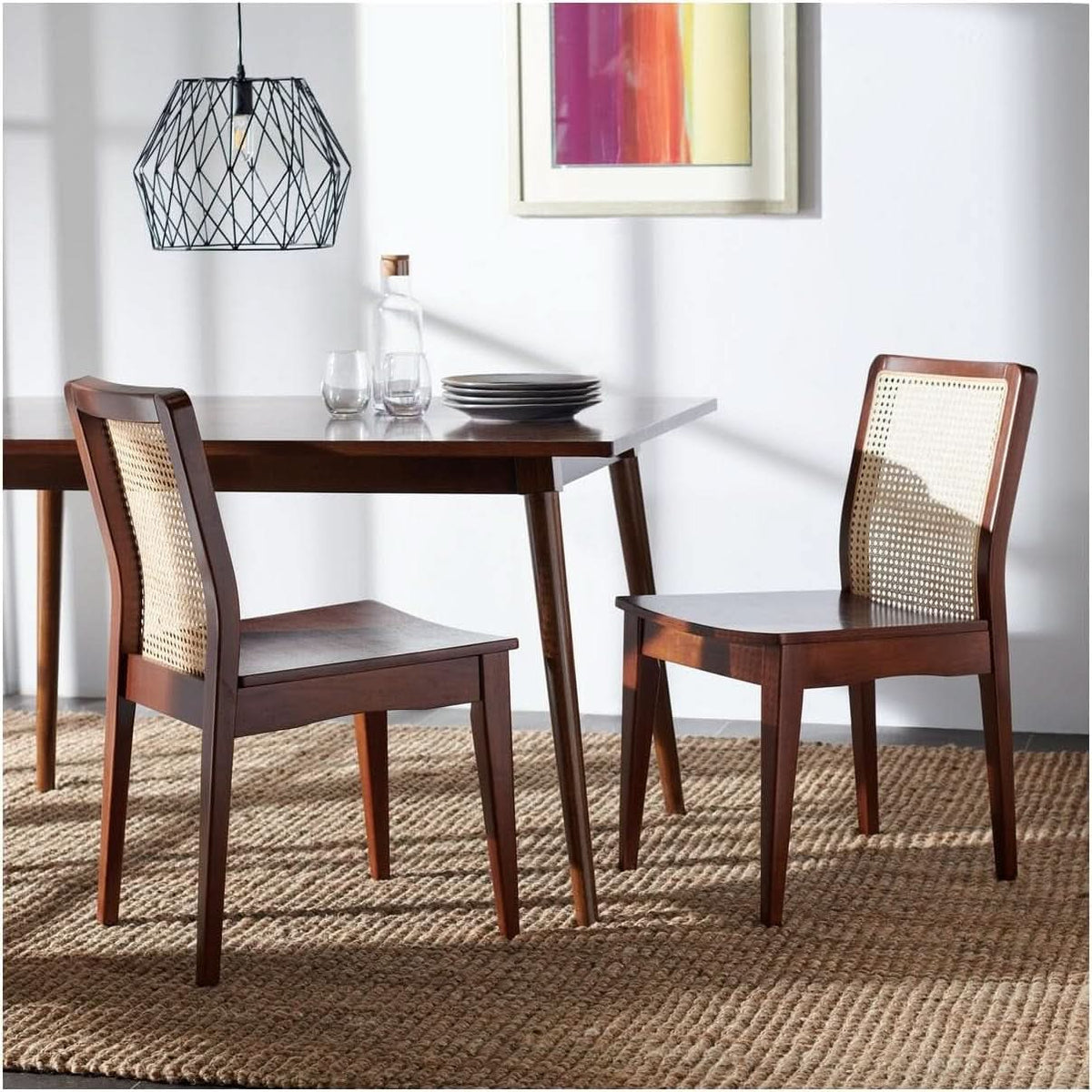Benicio Dark Brown Natural Rattan Back Dining Chair Set of 2