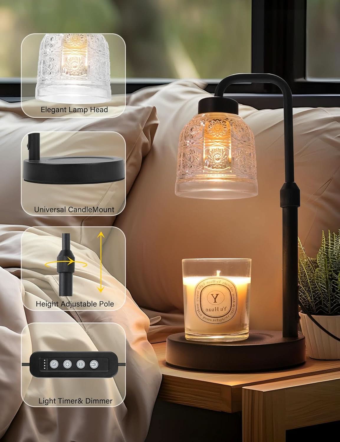 Candle Warmer Lamp Featuring Timer And Dimmability