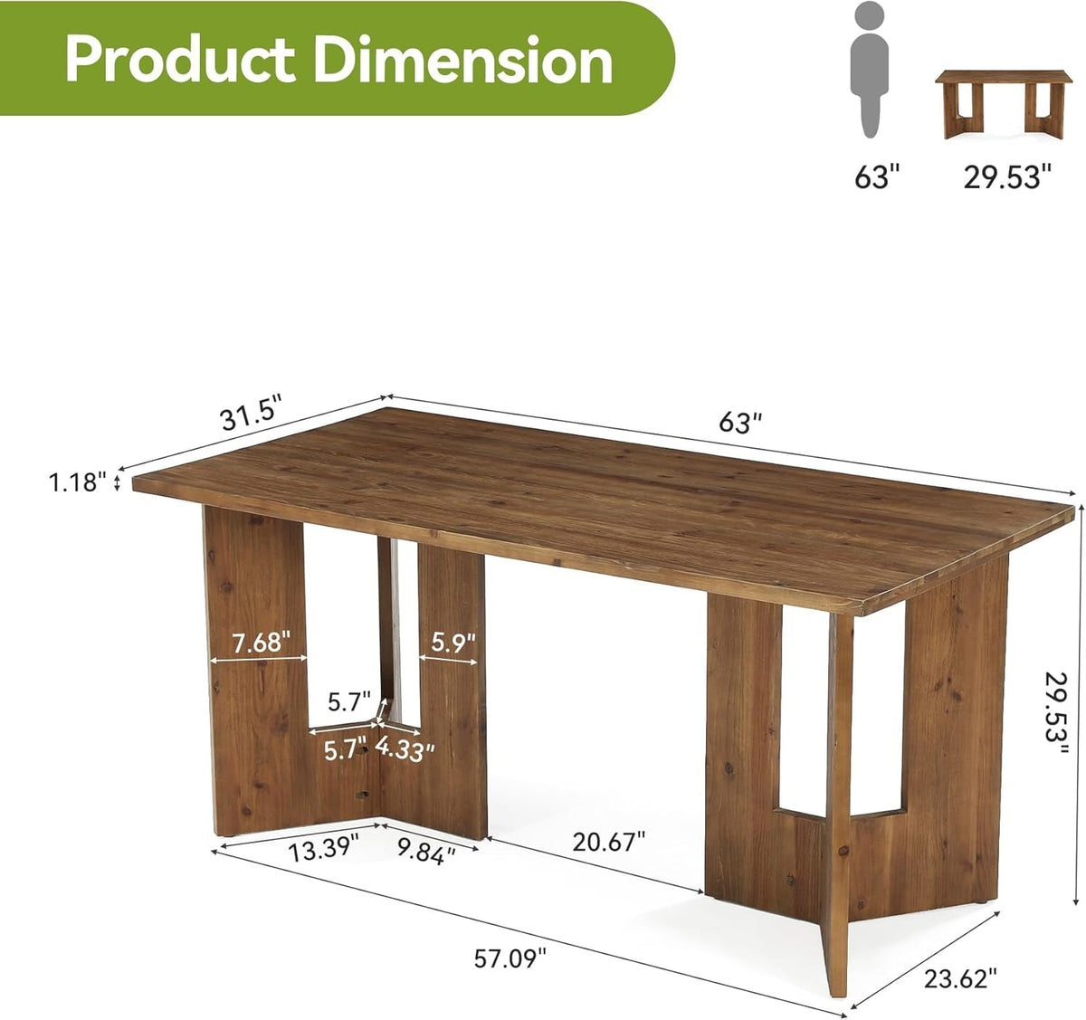 63-Inch Walnut Desk Executive Home Office Workstation