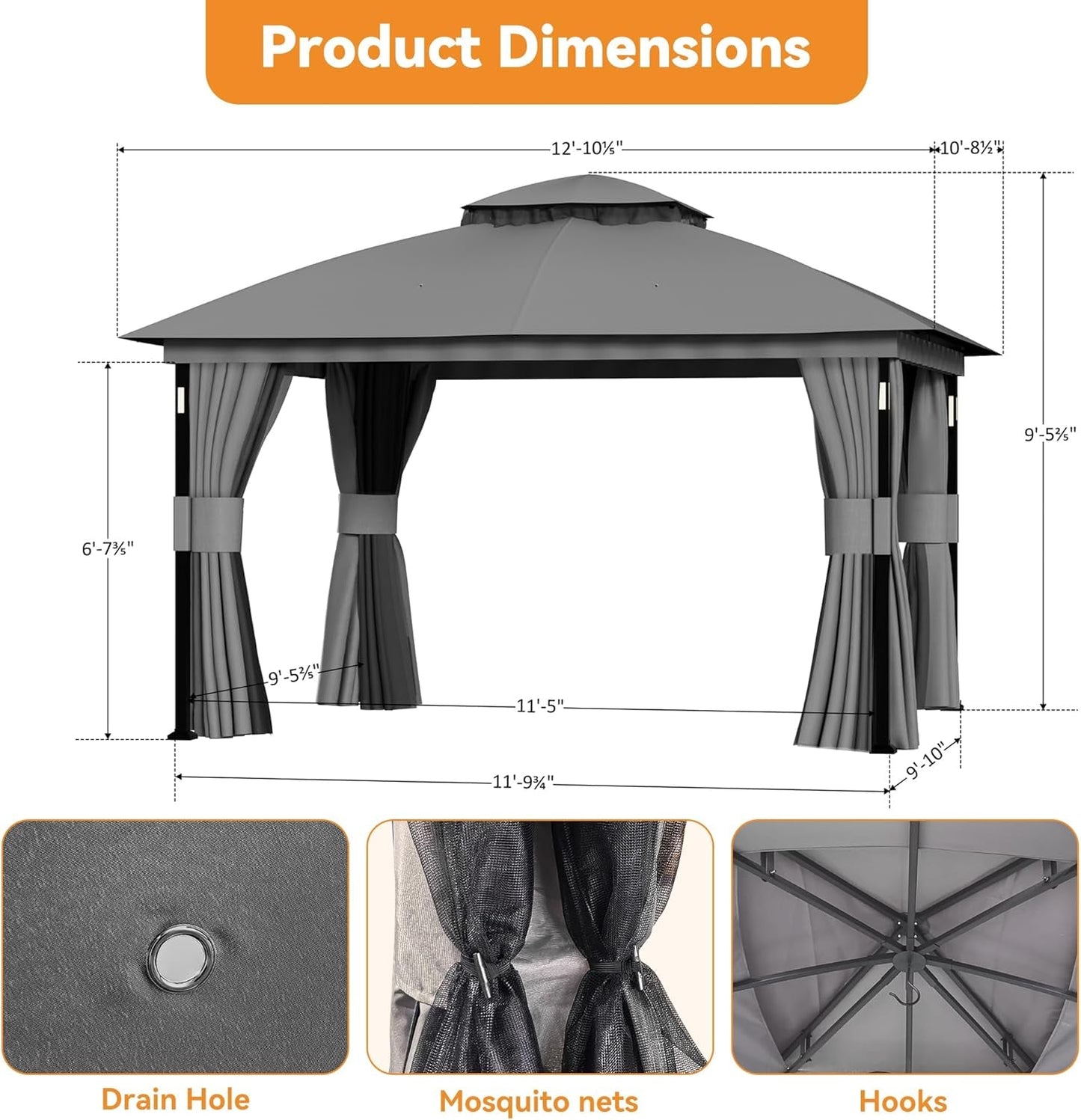 Patio Gazebo 11x13 Outdoor LED Lighting Netting System