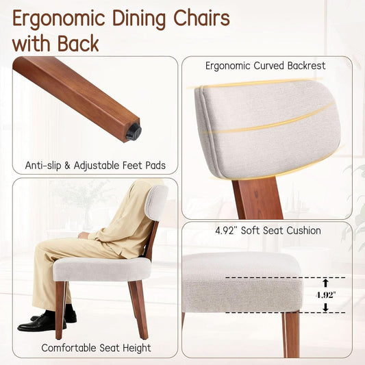 Upholstered Dining Chairs Set Linen Beige Performance