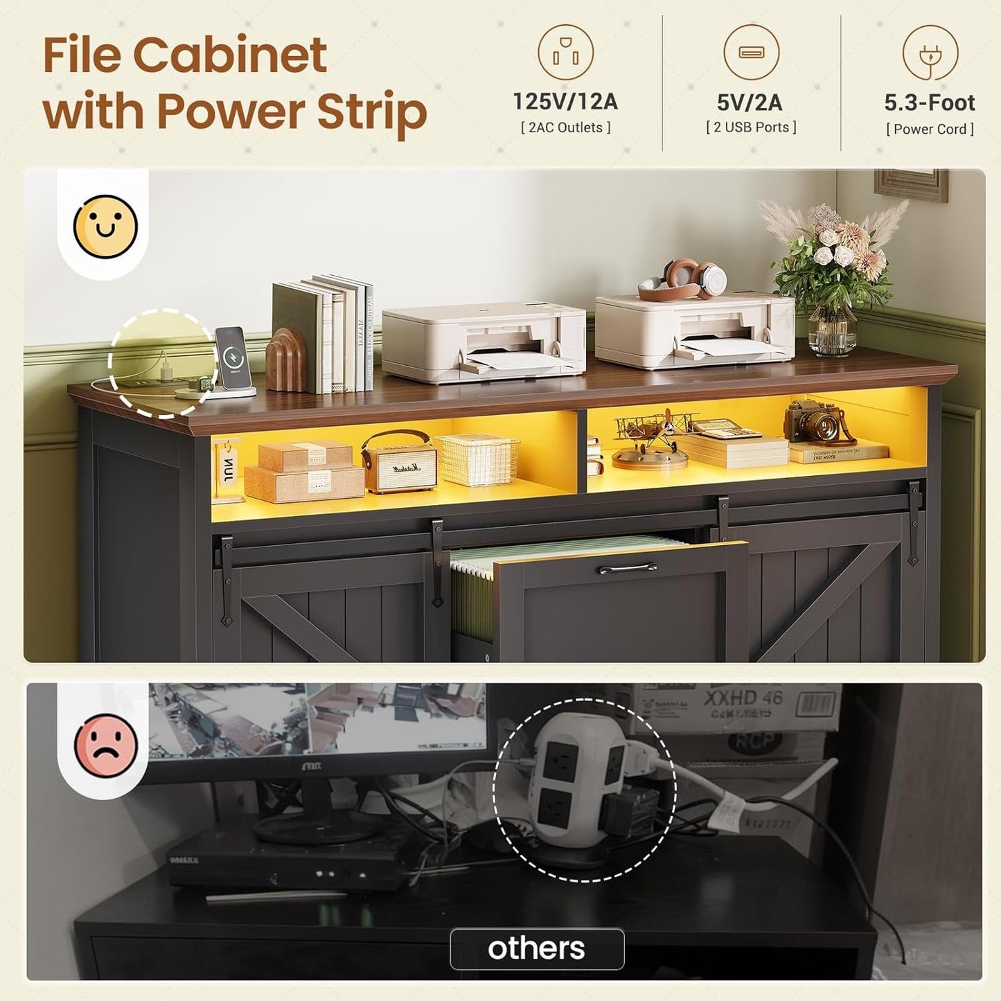 47.2 Black File Cabinet With Organization Solutions