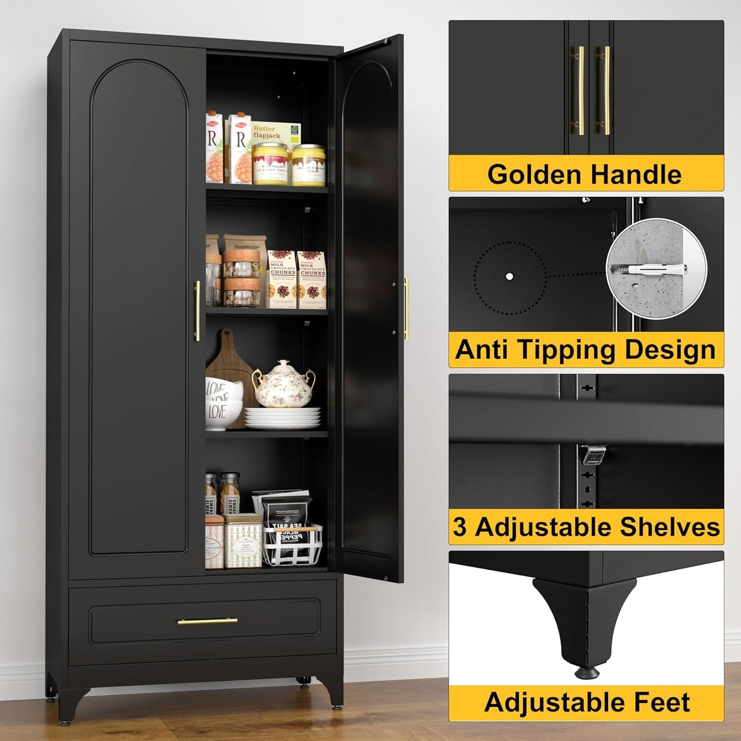 75In Black Industrial Pantry Cabinetry With Drawers-4