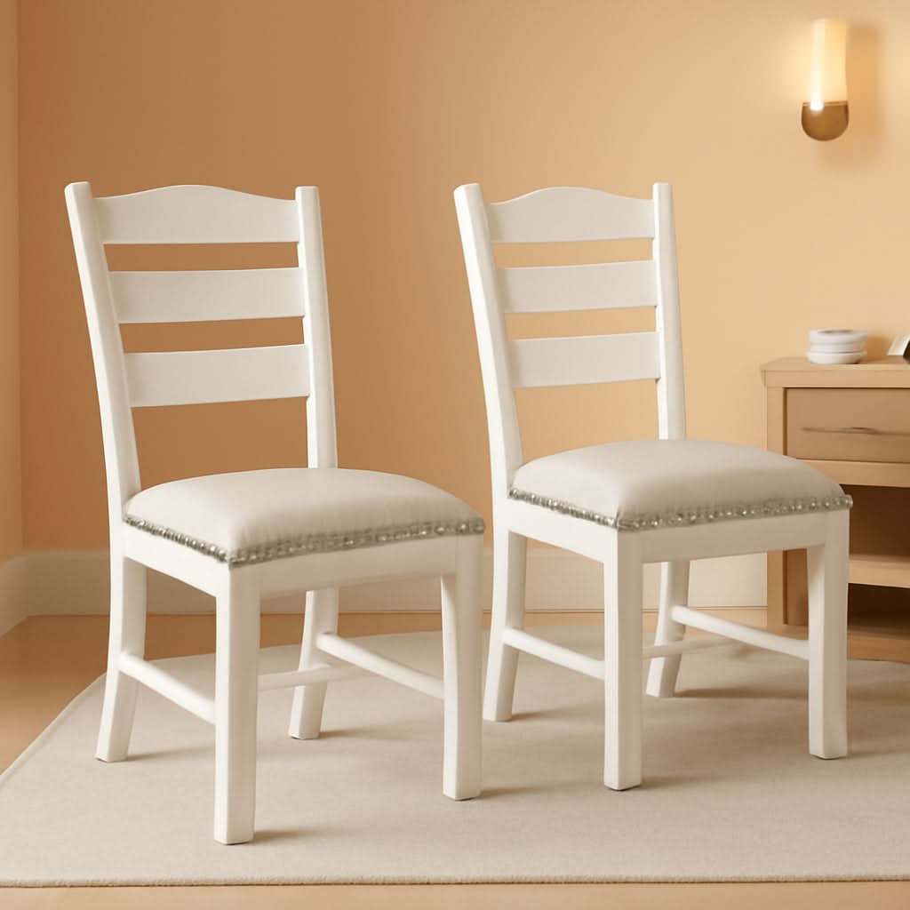 Vintage Farmhouse Cushioned Dining Chairs Whitewash 2 Pack