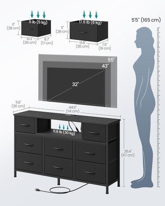 Industrial Ebony Dresser With Integrated USB Outlets