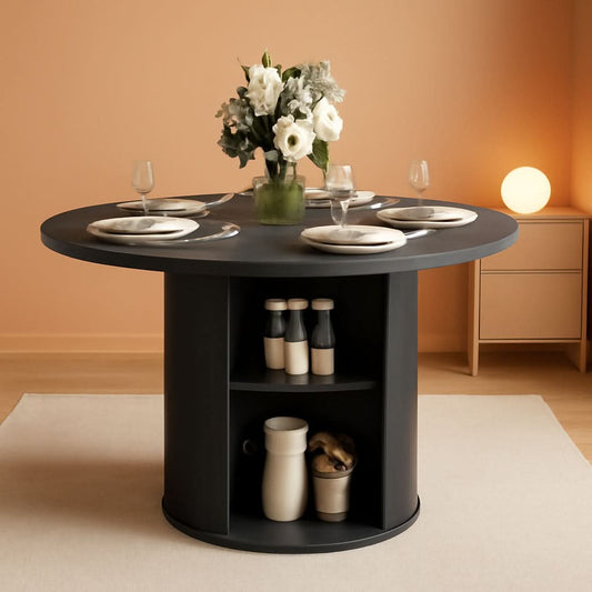 47 Inch Round Dining Table For 4 With Storage Shelf Black