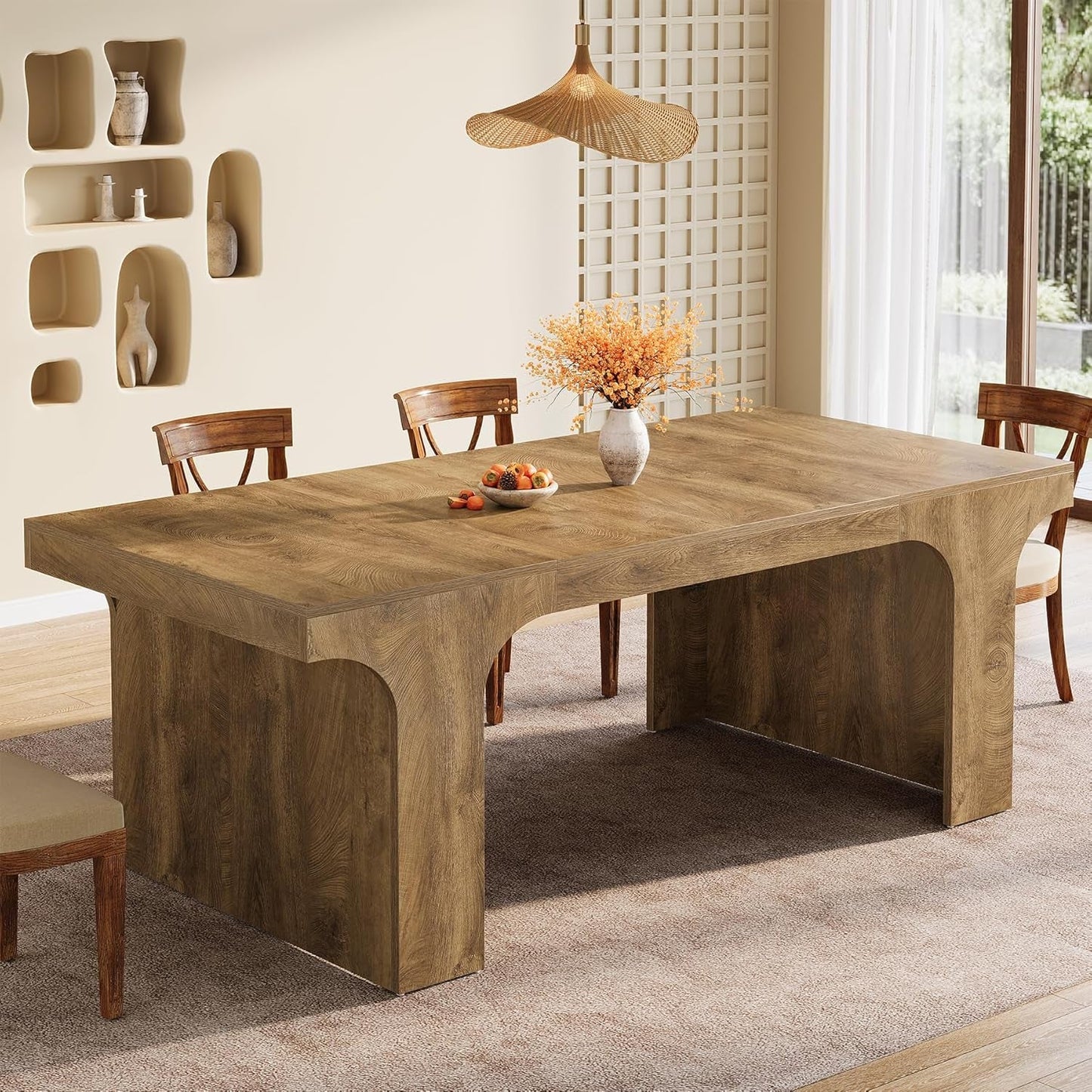 71 Inch Industrial Farmhouse Dining Table Double Pedestal