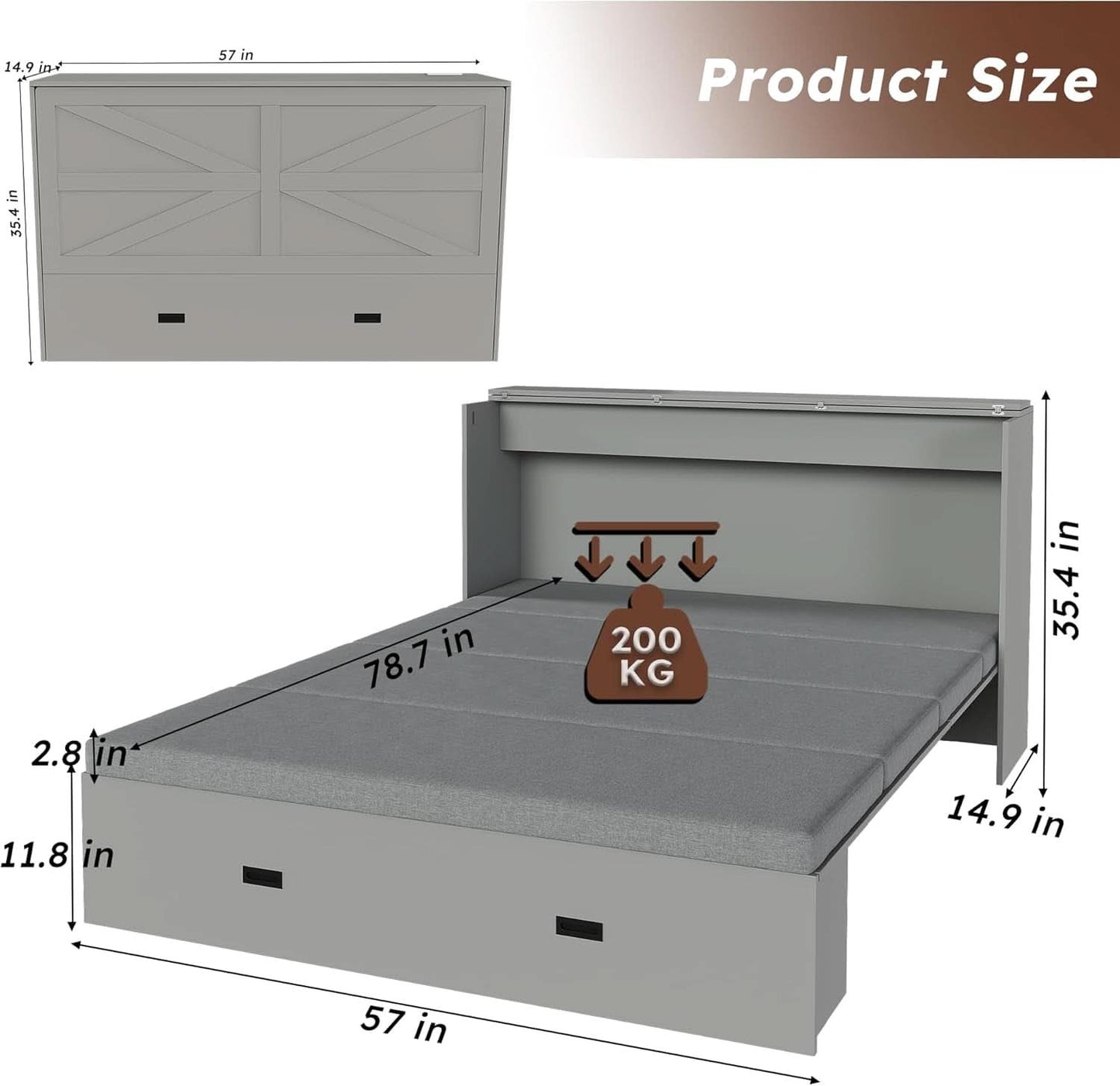 57 Inch Murphy Bed With Integrated Storage Solution
