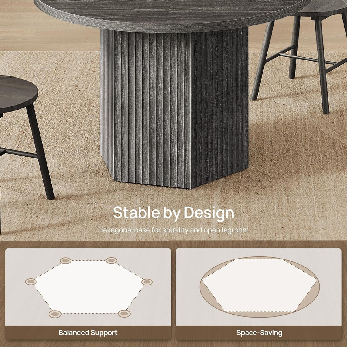 Round Forty Seven Inch Dining Table Charcoal Grey Model