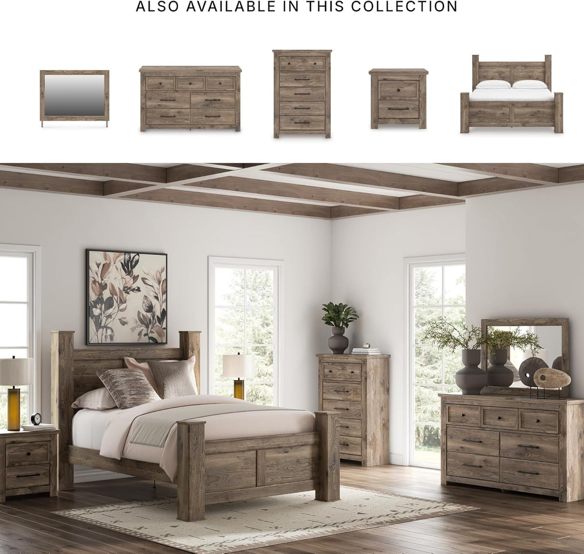 Ashley Signature King Size Poster Bed Frame Hickory