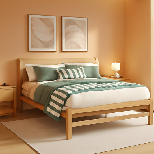 Queen Platform Bed Engineered Wood Veneer Finish Durable