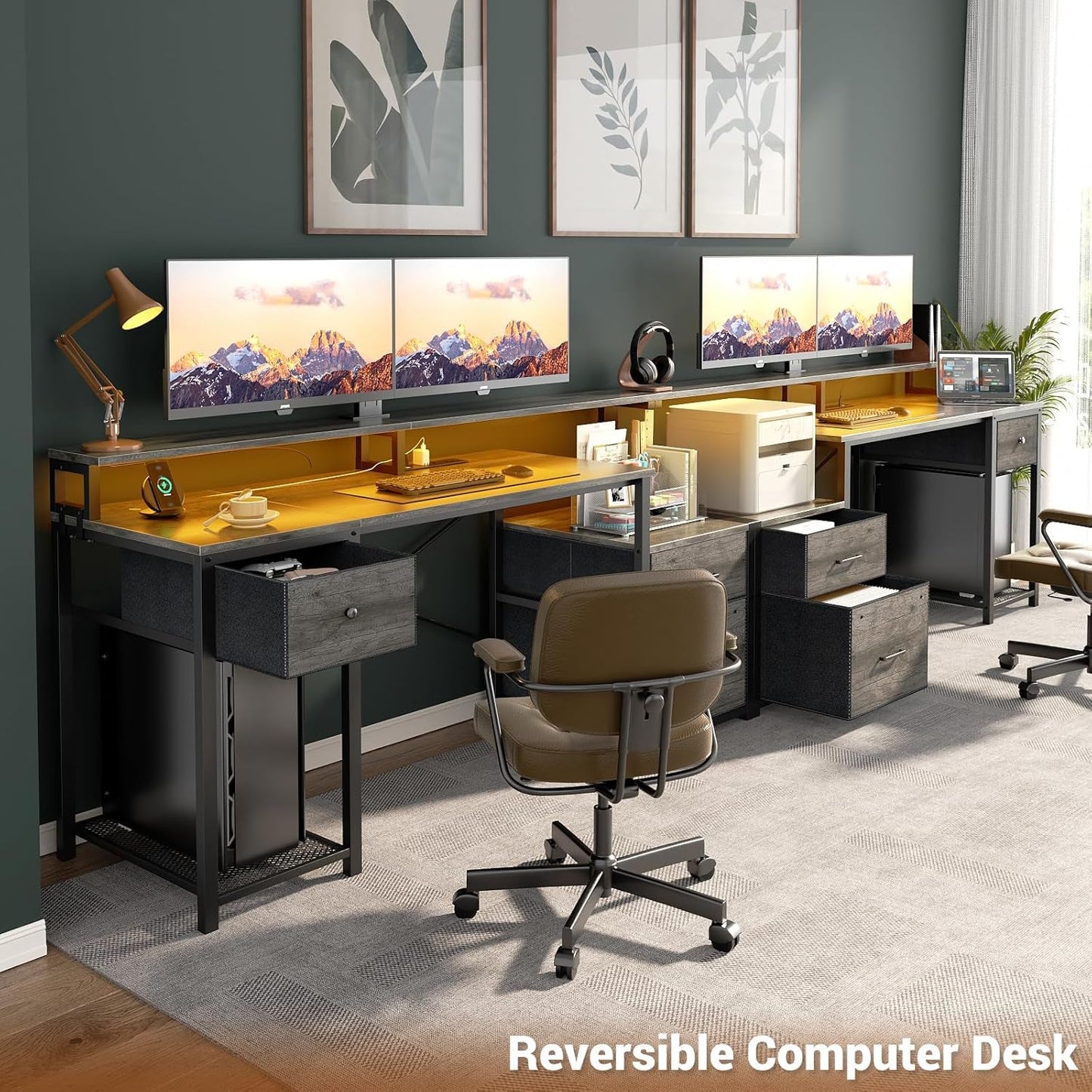 Grey Oak 59 Inch Computer Desk For Modern Home Office