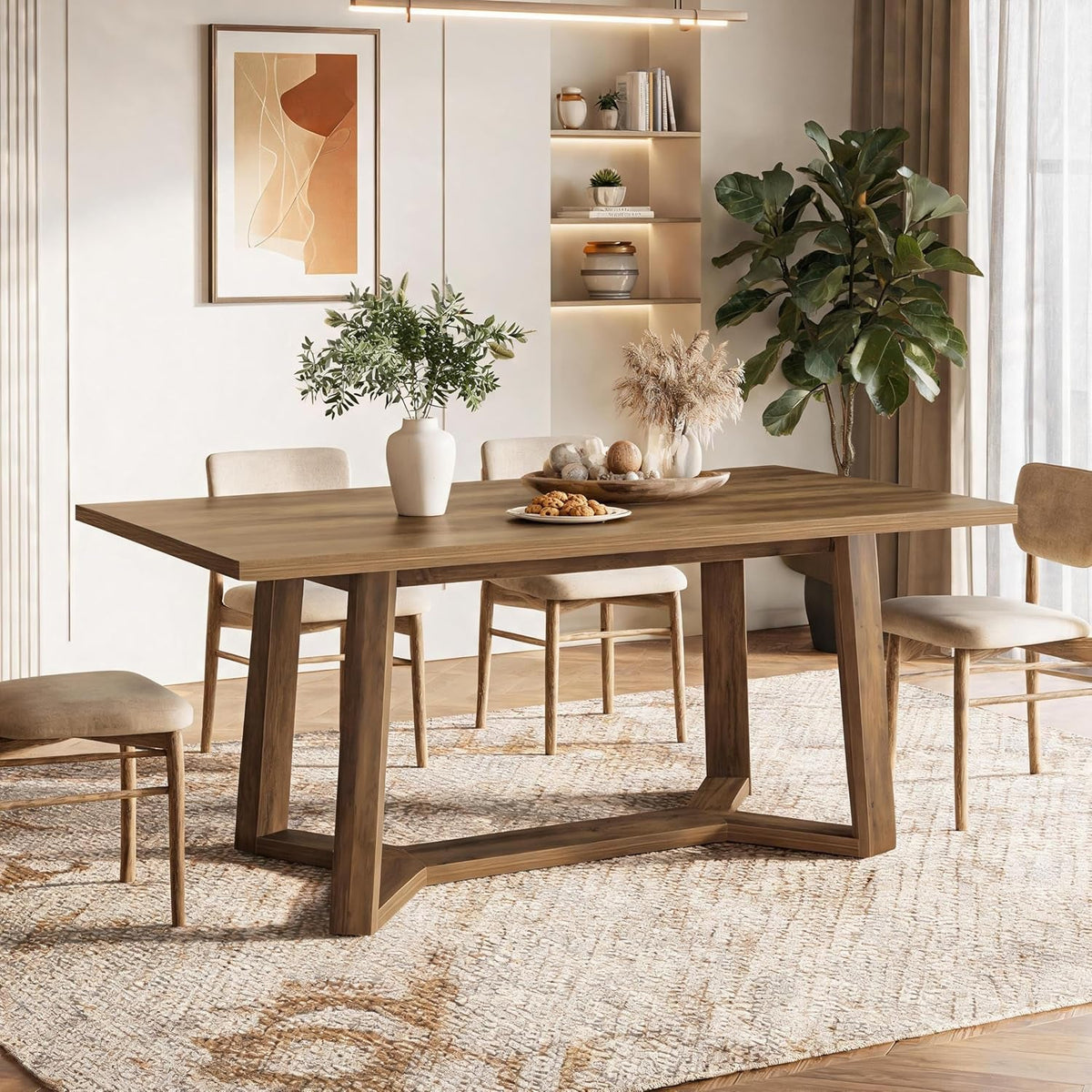 47-Inch Rustic Brown Rectangular Dining Table Geometricbase