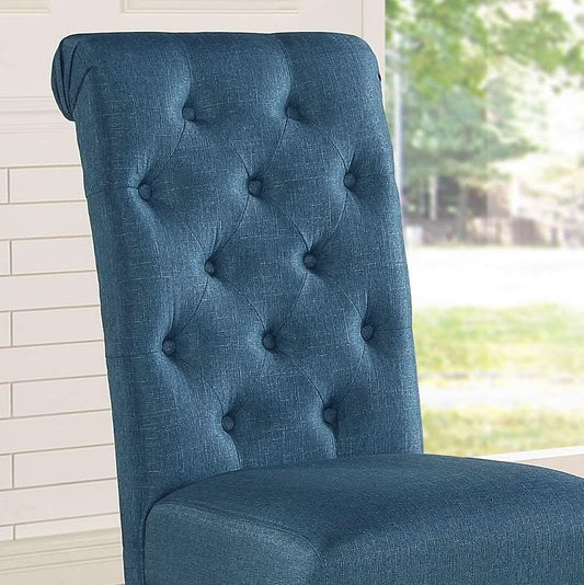Blue Tufted Parsons Solid Wood Dining Chairs Set Of 2