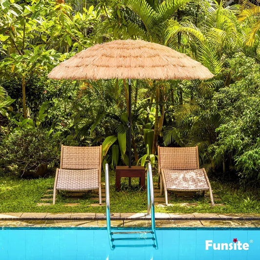 Large Outdoor Protective Thatch Tiki Umbrella Tilt