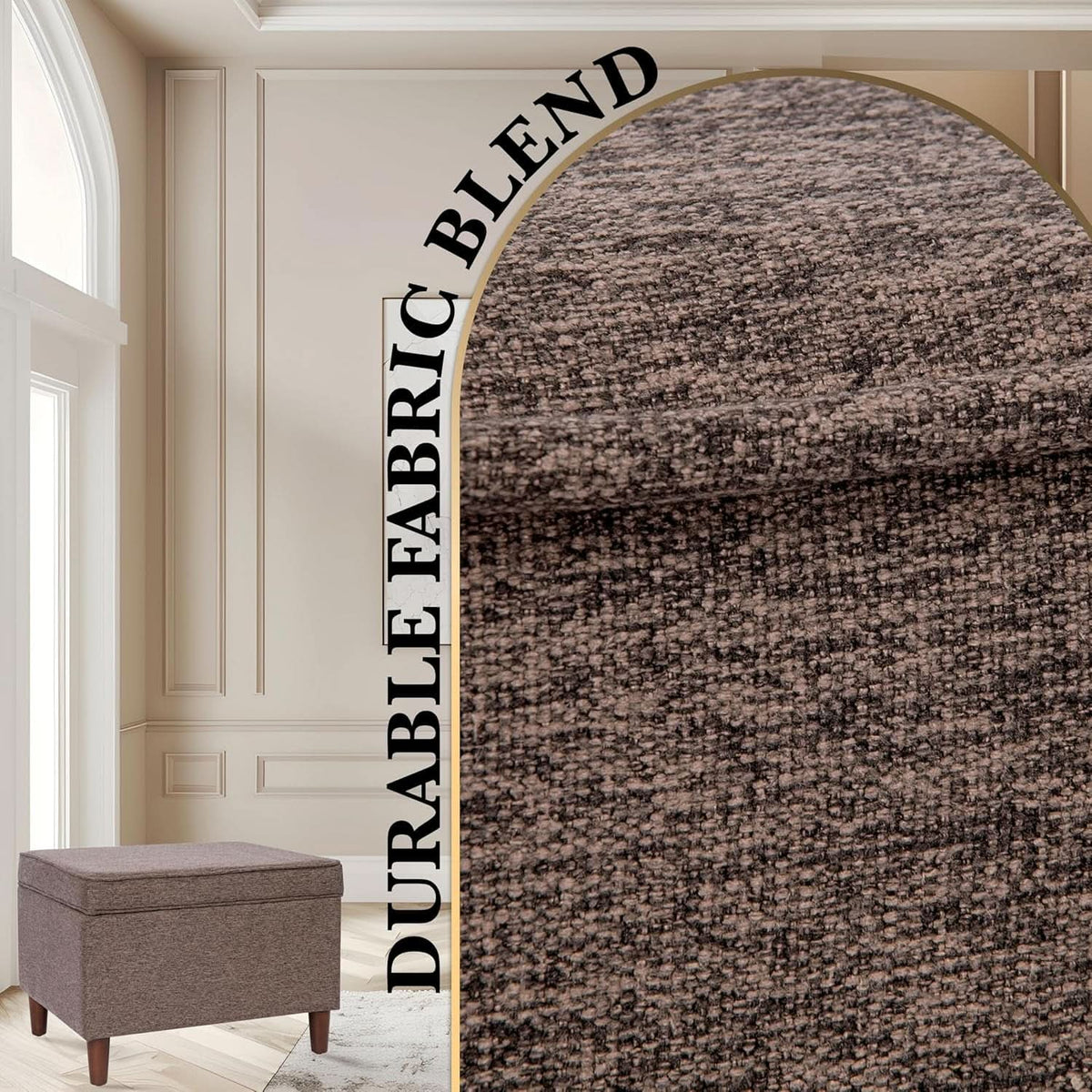 Chocolate Brownstone Storage Ottoman With Hinged Lid