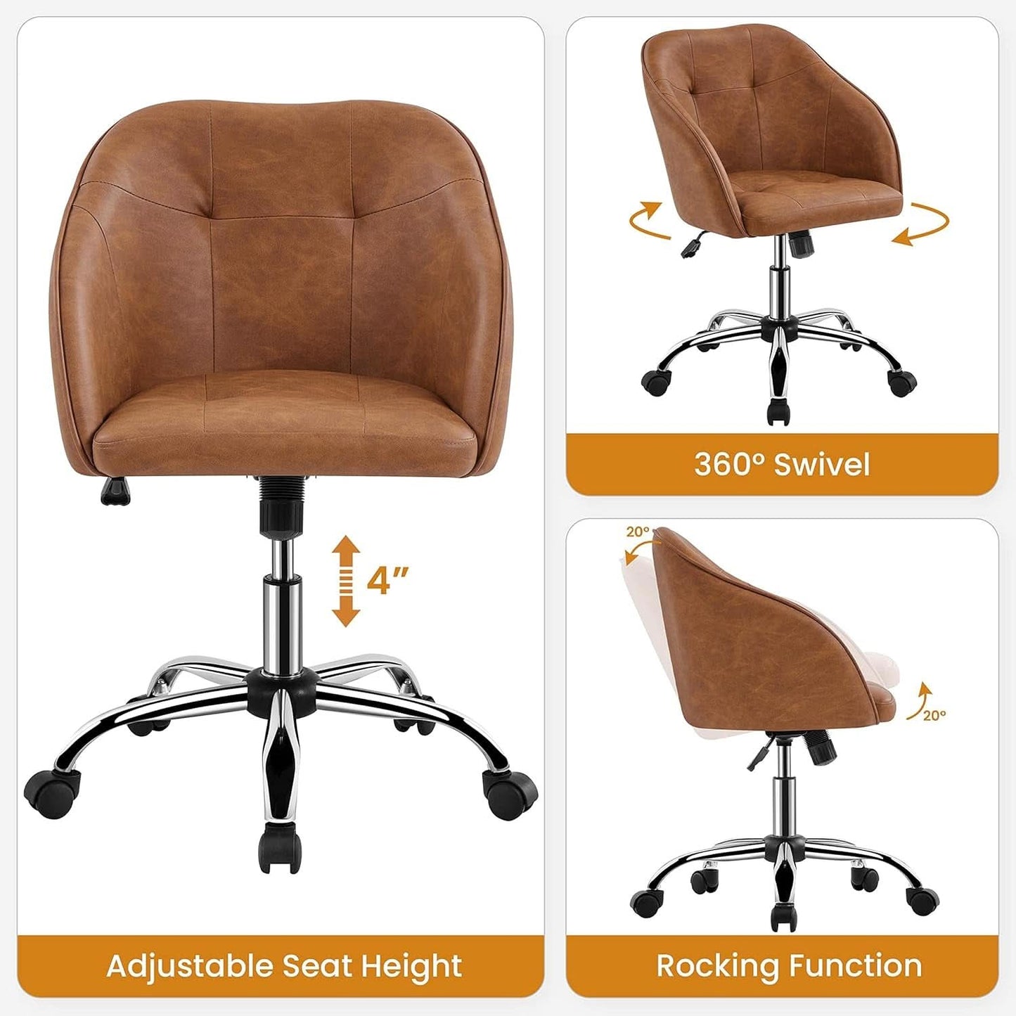 Brown Faux Leather Desk Chair With Adjustable Tilt