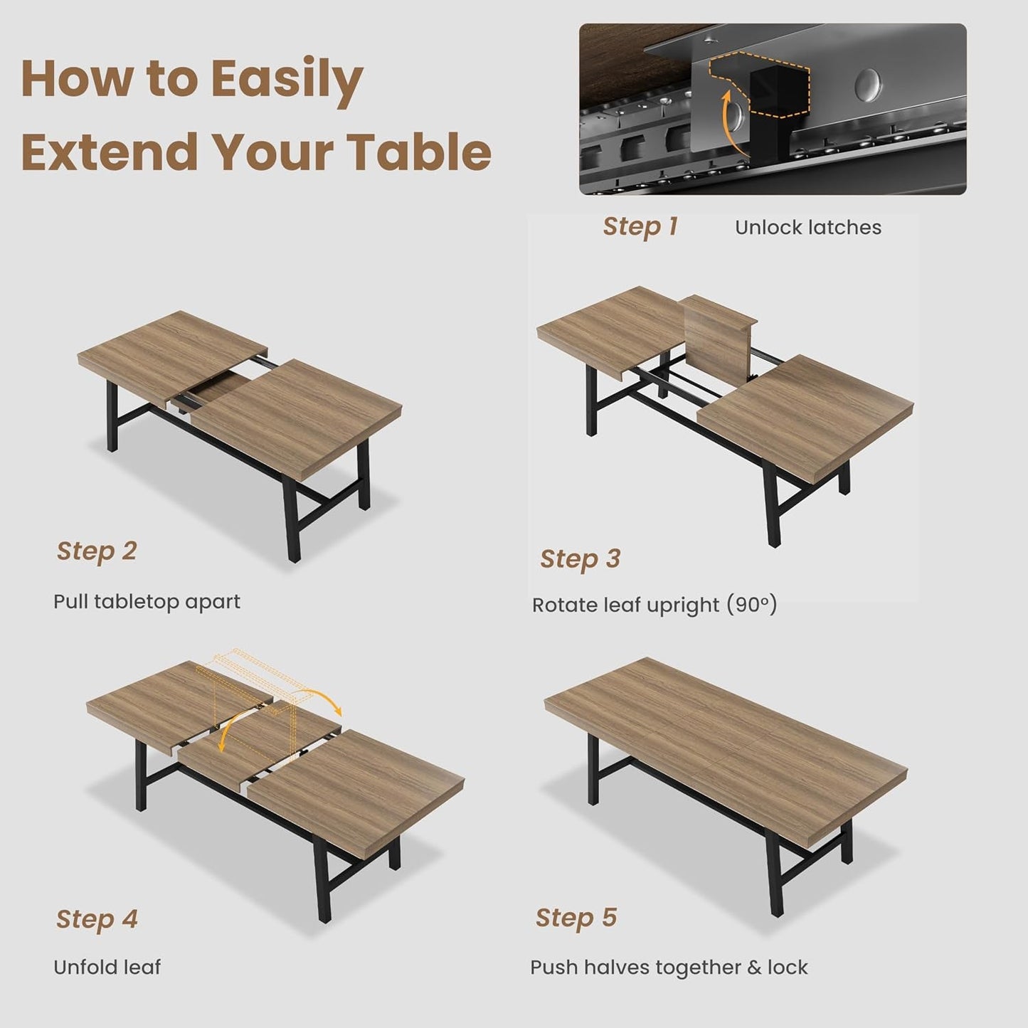 Extendable Dining Table Distressed Steel Heavy Duty