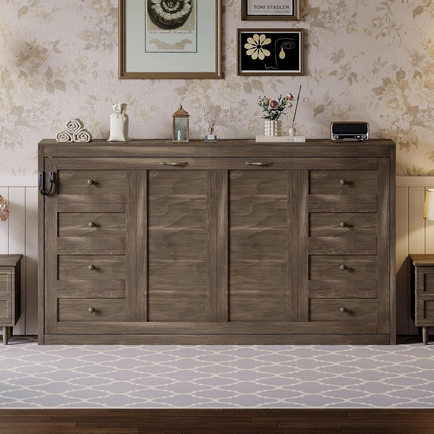 Contemporary Space Saving Murphy Bed With LED Brown