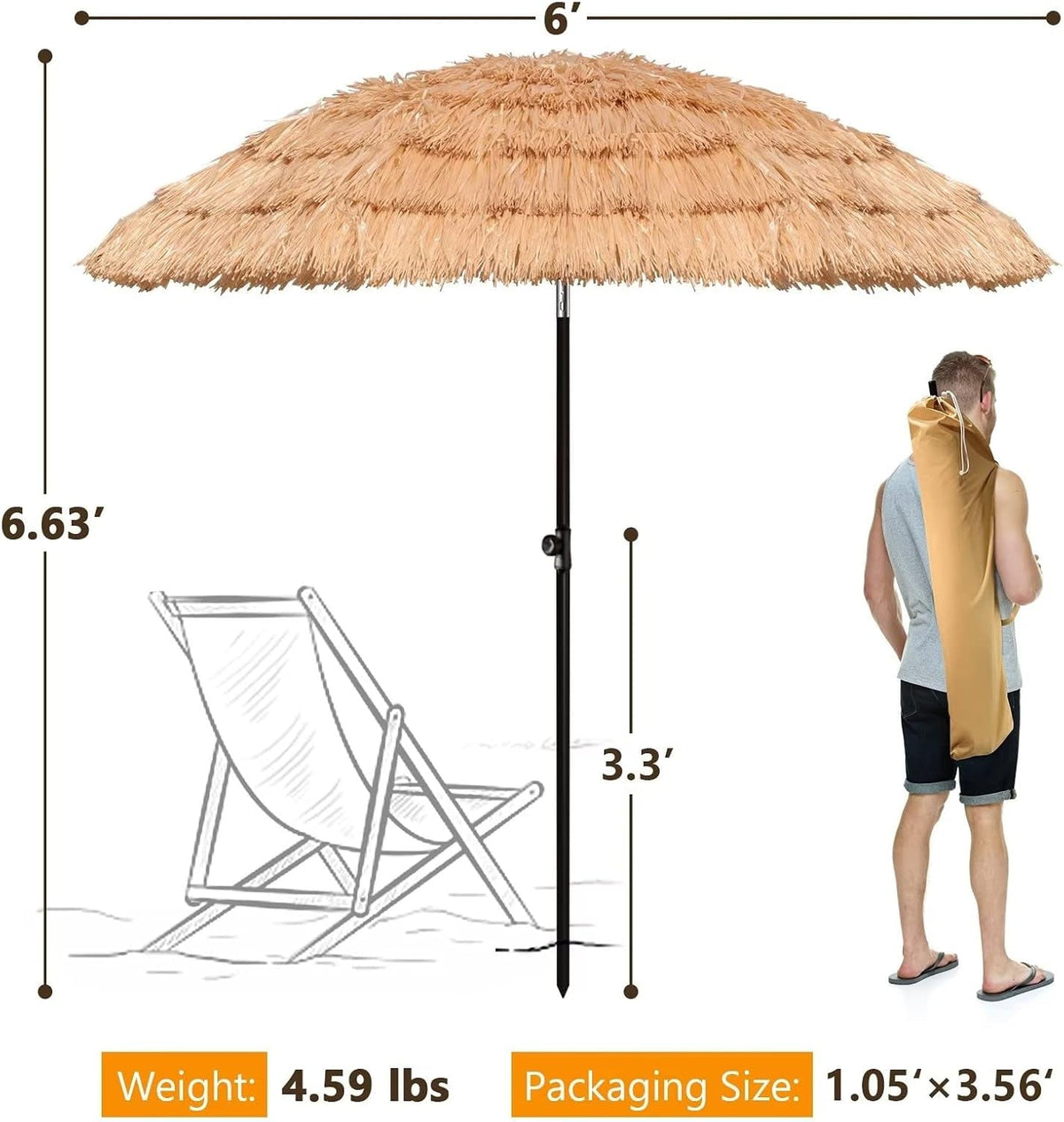 Large Outdoor Protective Thatch Tiki Umbrella Tilt